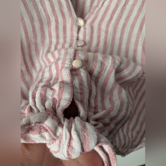 Rails Thea Cropped Short Sleeve Linen Blend Blouse, Florence Stripe - Size Xs - Picture 3 of 5